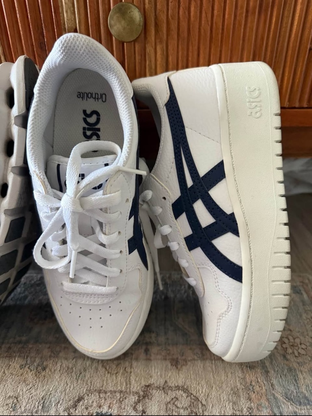 Asics White and Navy Low-Top Sneakers